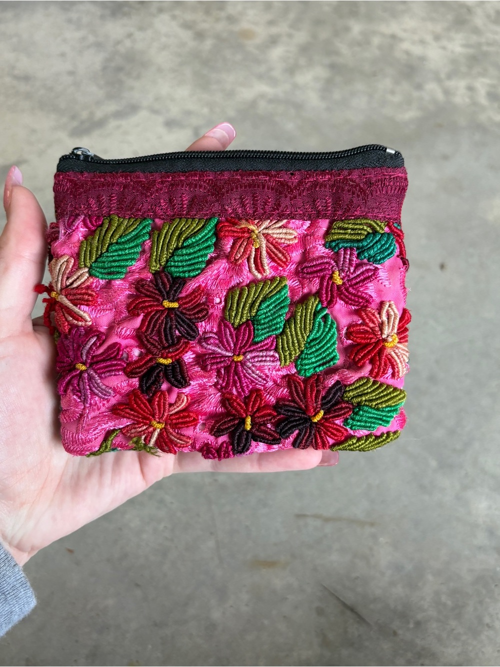 Embroidered Pink Floral Handmade Coin Purse